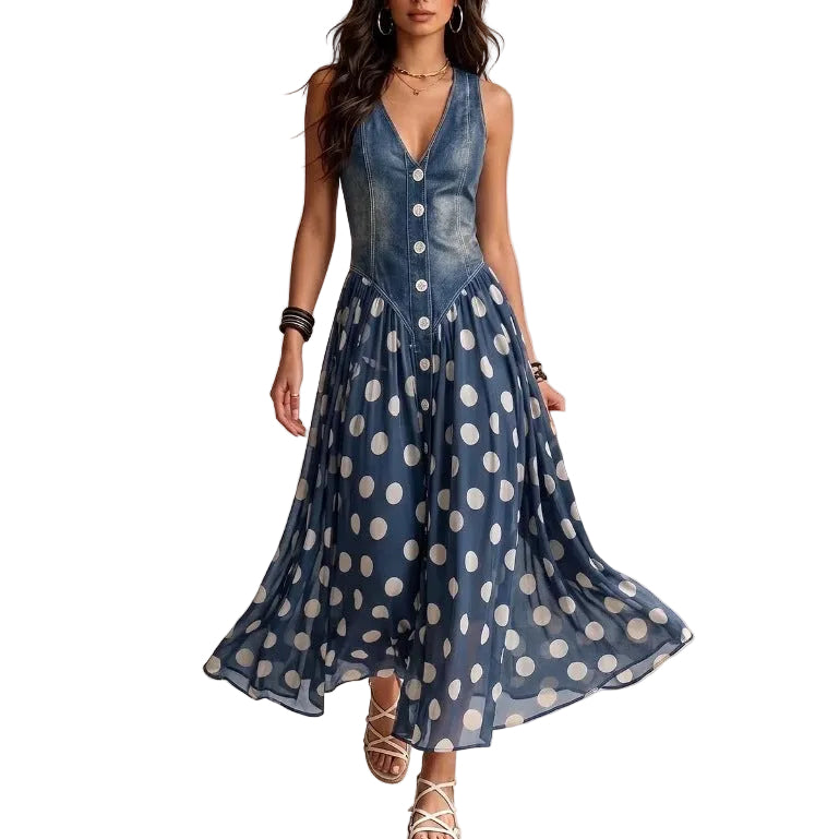 Sleeveless Polka Dot Midi Dress product image