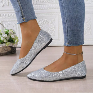 Silver point-toe sequin slip-on flats