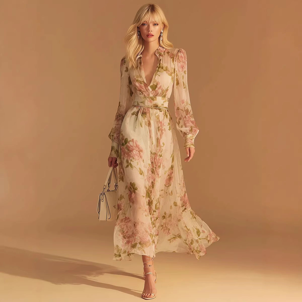 Product detail photo of Floral V Neck Mesh Dress, floral v neck mesh dress, everyday style
