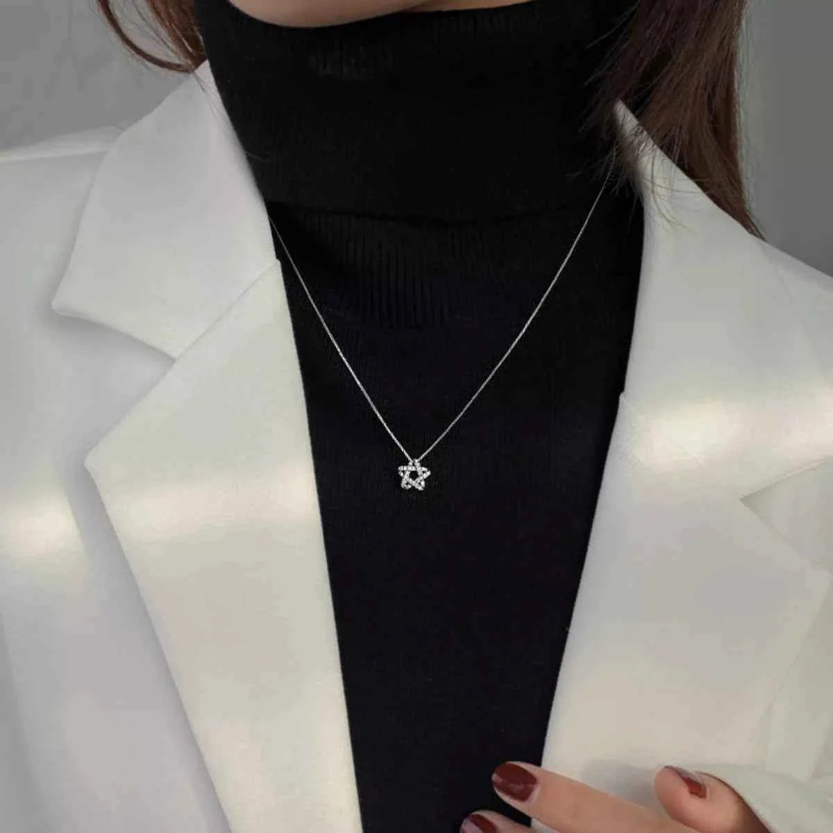 Zircon Star Necklace (Silver-Plated), angled product view