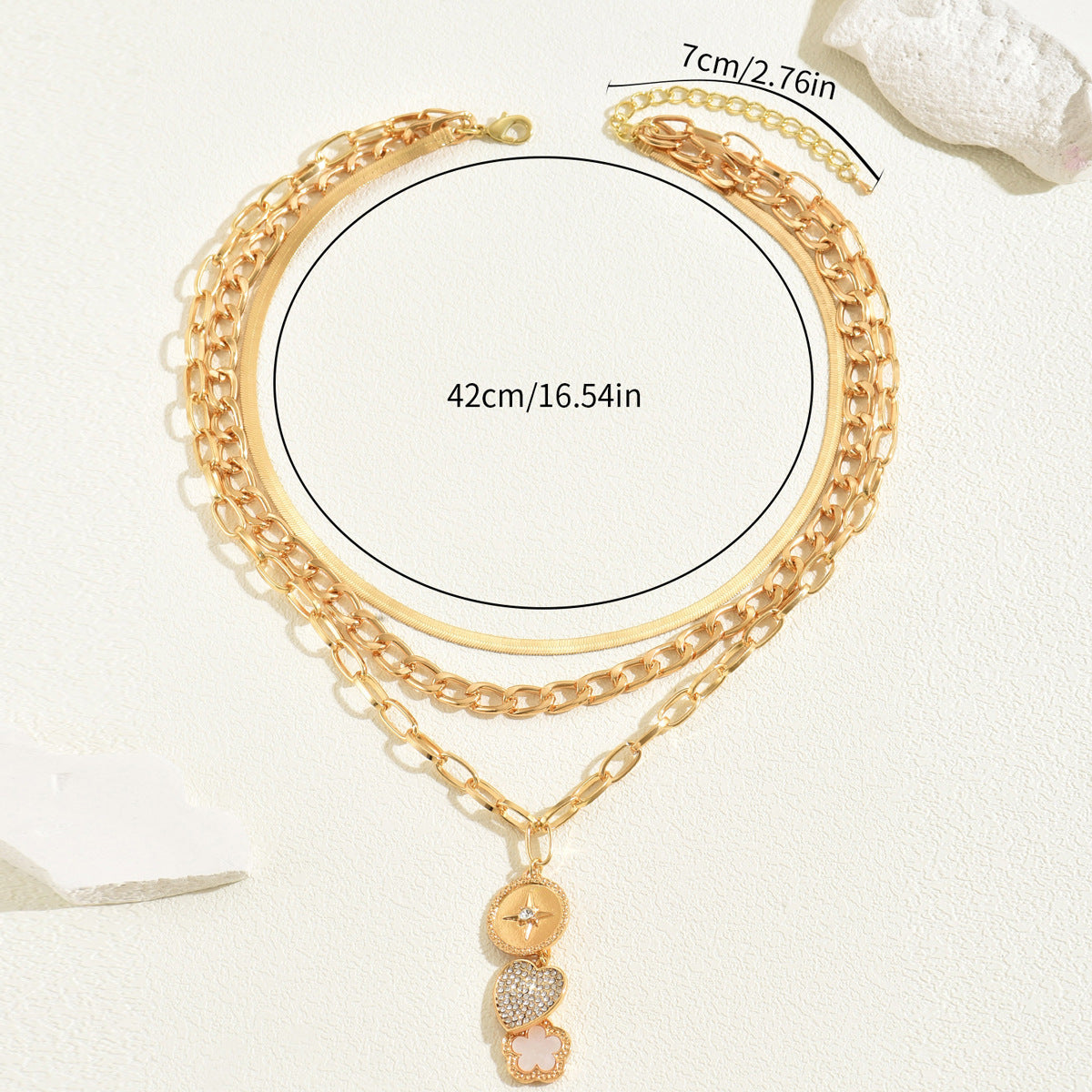 Fashion European And American Commuter Style Diamond Encrusted Ladies Multi-layer Necklace Personalized Love Flower Design Long Clavicle Chain Necklace additional product view
