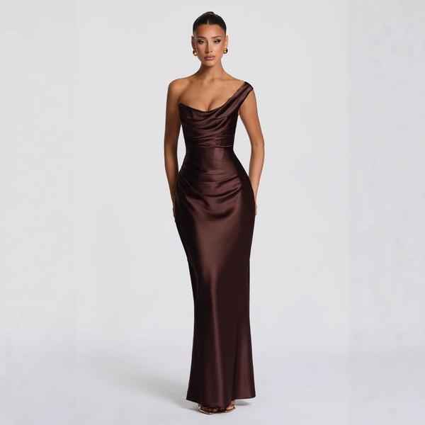 One-Shoulder Sleeveless Evening Dress