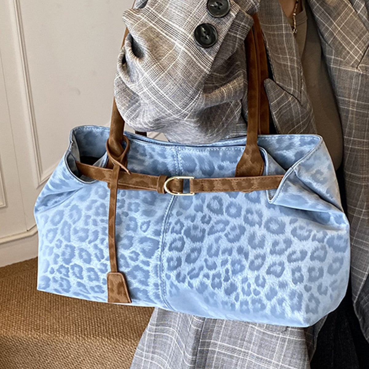 Leopard Print Patchwork Shoulder Bag - Minimalist PU Bag for Women, alternate product view