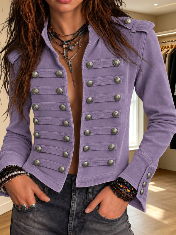 Double-breasted cropped military jacket for women, image 7