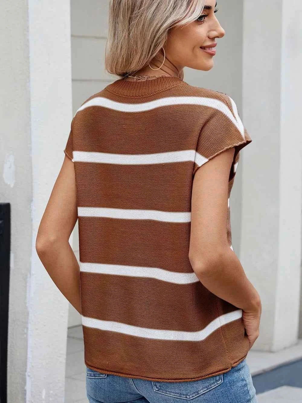 Exposed seam striped knit top — additional view 4