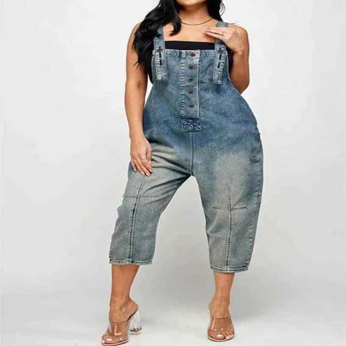 Plus size denim overalls with pockets — primary view Main image
