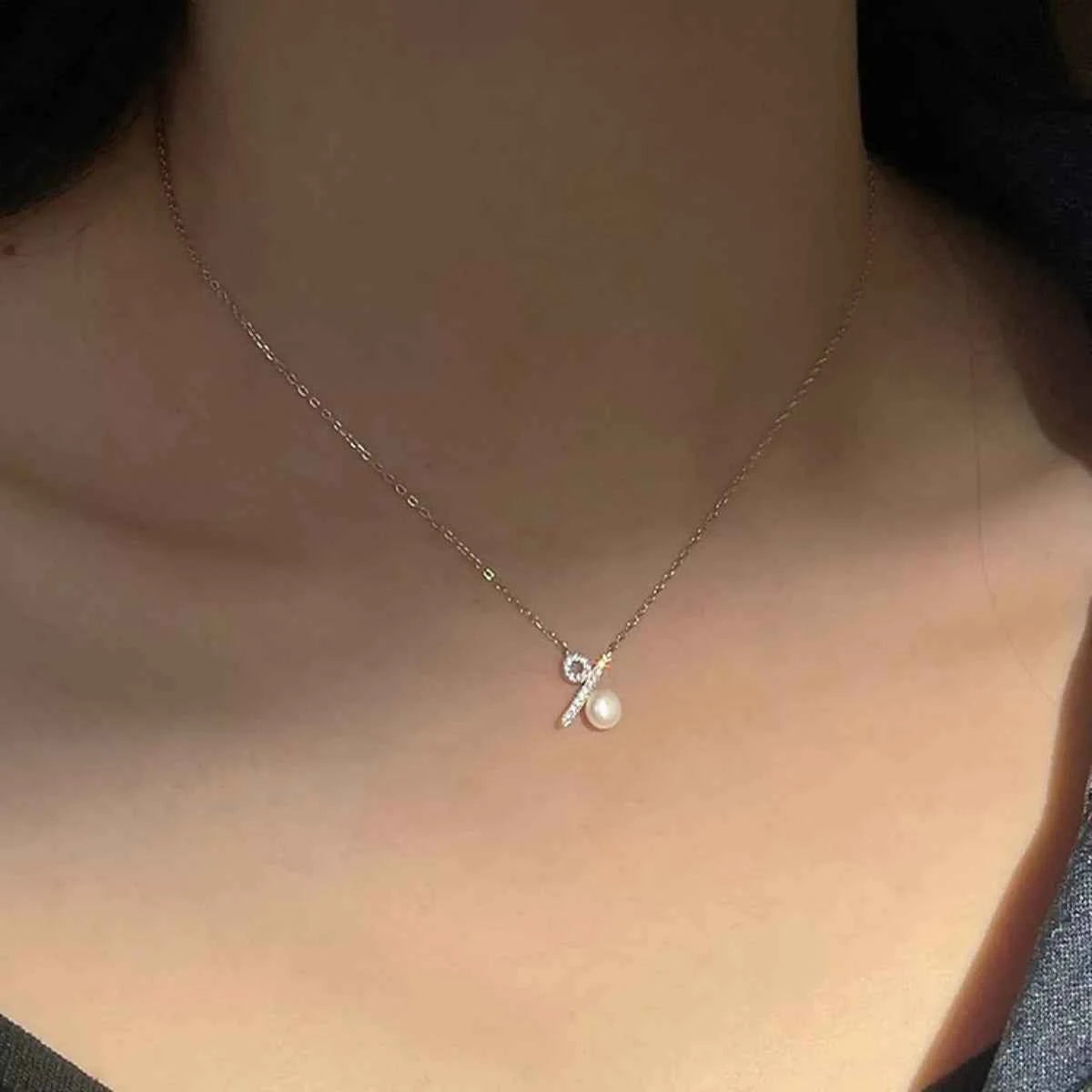 Percent Sign Pendant Necklace with Pearl-Style Bead Secondary image