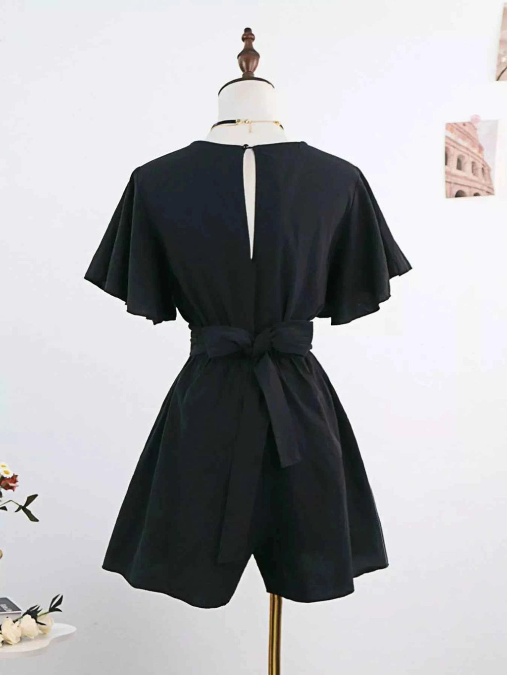 Tie waist flutter sleeve romper — additional view 2