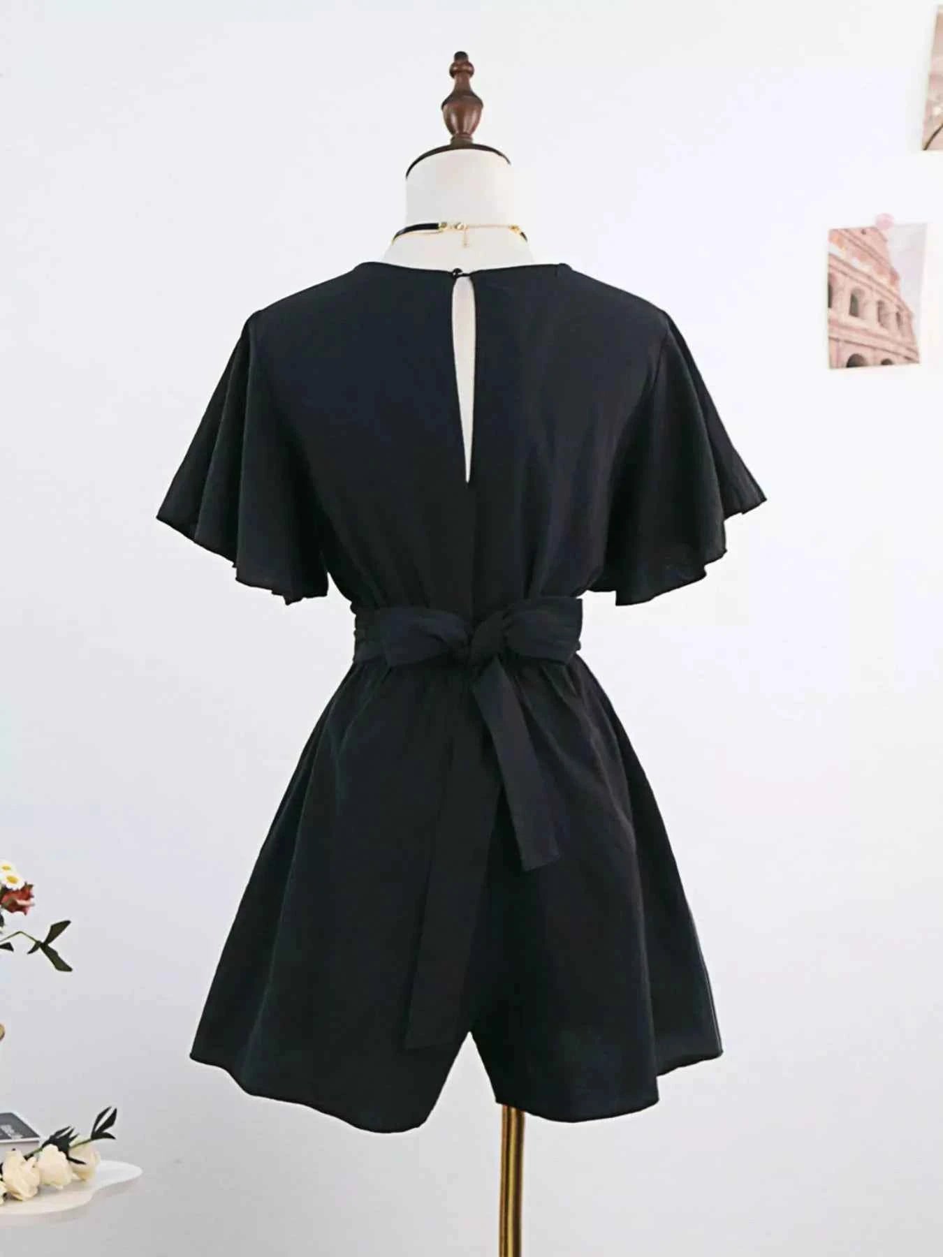 Tie waist flutter sleeve romper — additional view 2