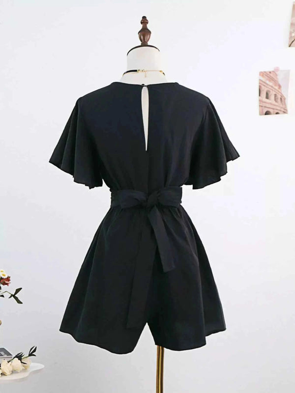 Tie waist flutter sleeve romper — additional view 2