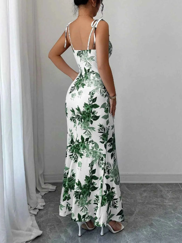 Printed Tie Strap Slit Maxi Dress-Maxi Dress.-Splashis-Splashis