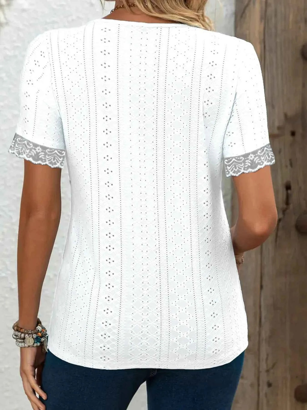 Eyelet lace short sleeve blouse — additional view 6