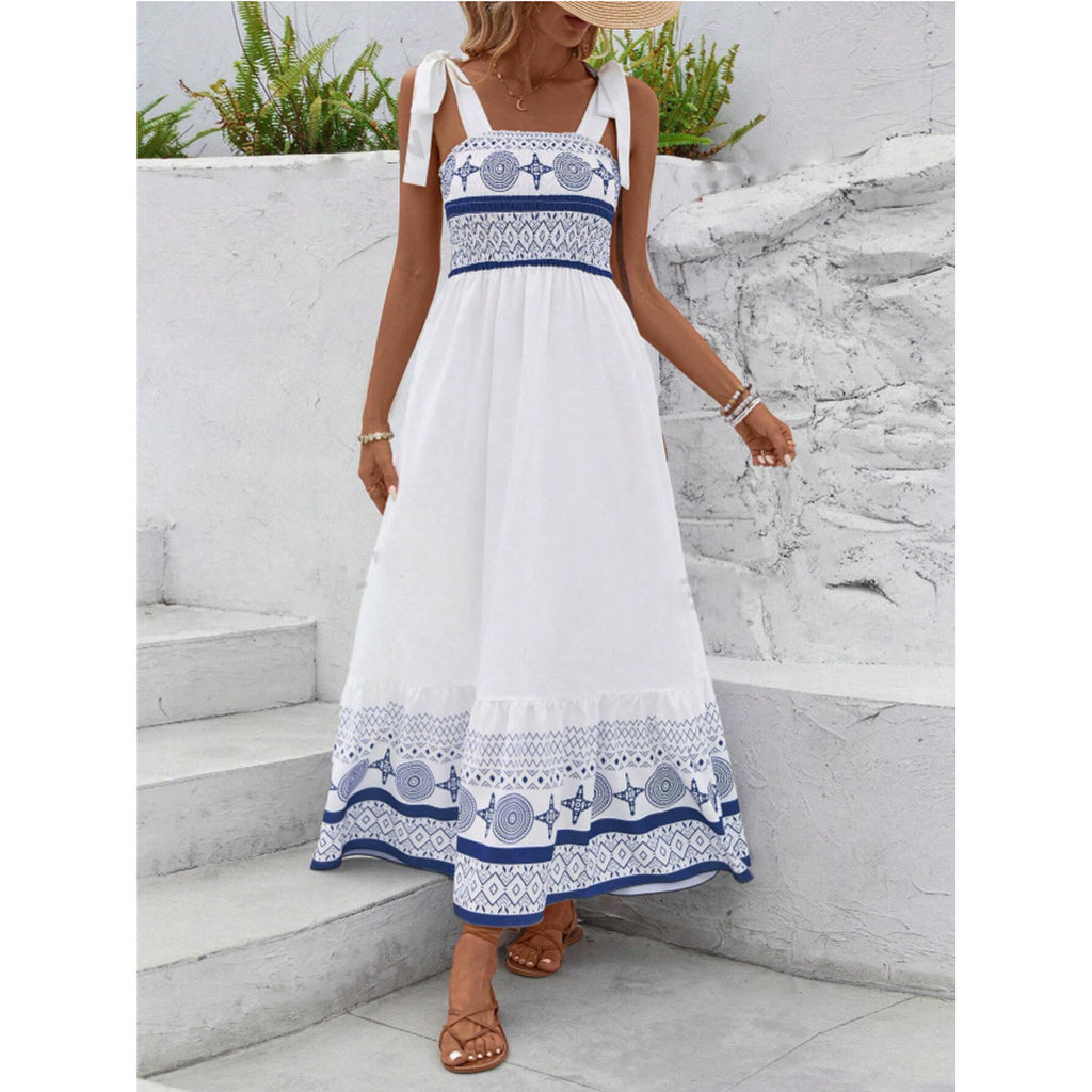 Women's Geometric Print Strappy Midi Dress, front product view