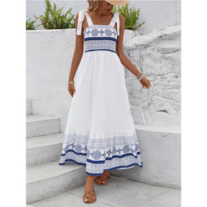 Blue geometric print strappy midi dress for women