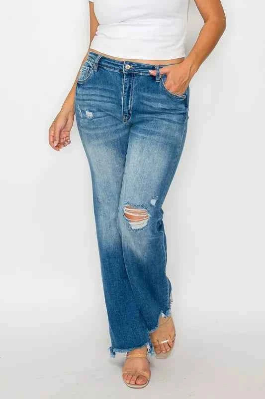 Raw hem distressed mid-rise straight jeans — additional view 11