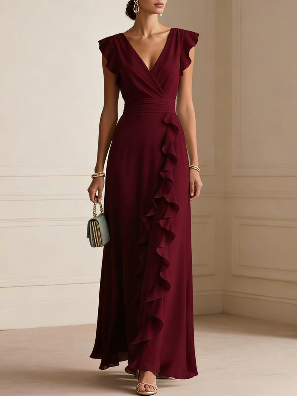 Ruffle sleeveless V-neck maxi dress view 4