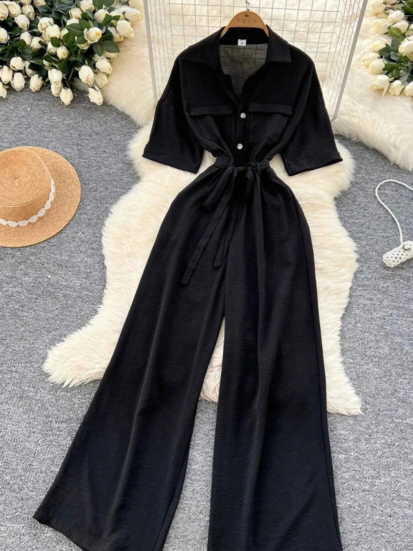 Belted tie waist wide leg jumpsuit — additional view 6