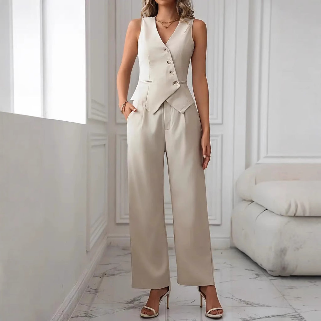 Women's V-neck tank top and trousers suit set view 5