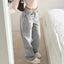 Grey high-waist drapey wide-leg pants for women