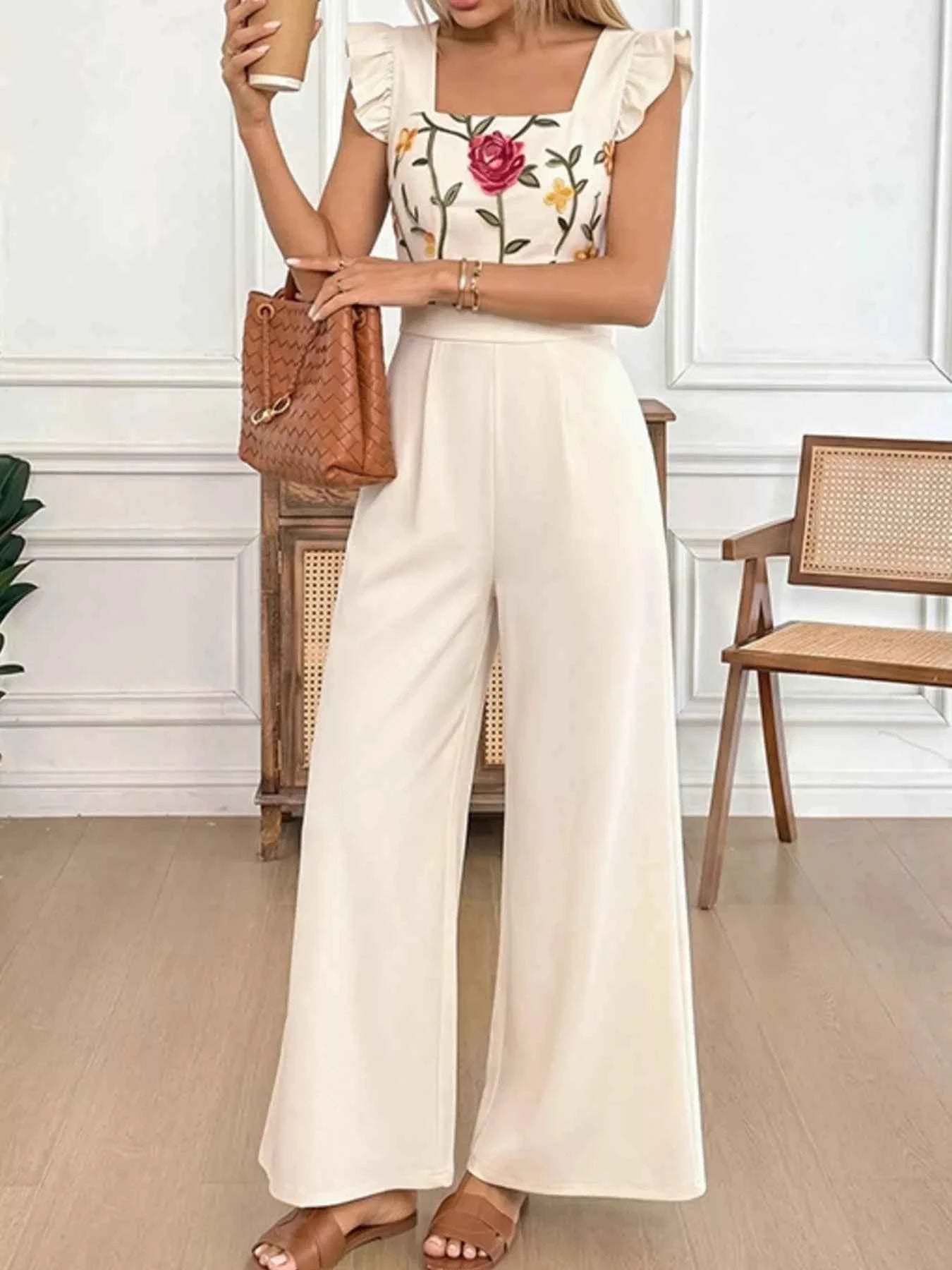 Floral embroidered jumpsuit with ruffles — additional view 5
