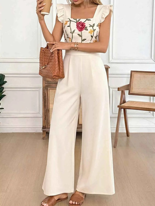 Floral embroidered jumpsuit with ruffles — additional view 5
