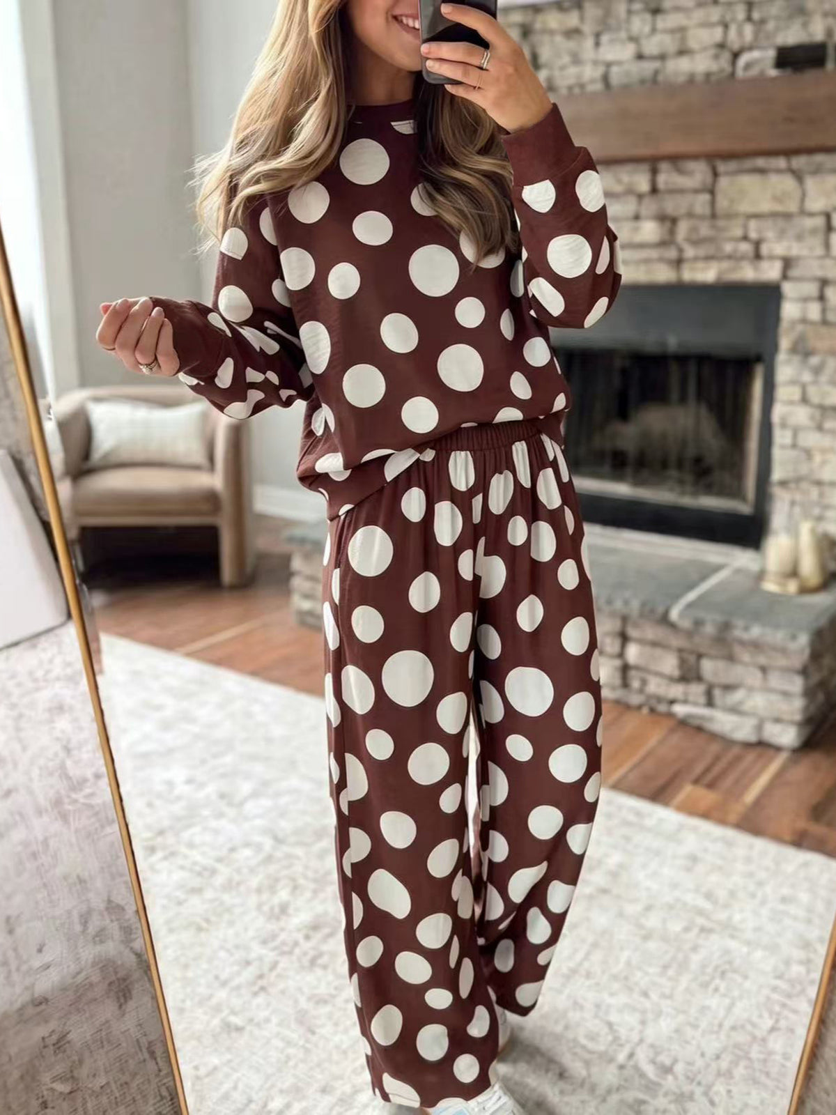 Women's Polka Dot Wide-Leg Pants Set additional product view