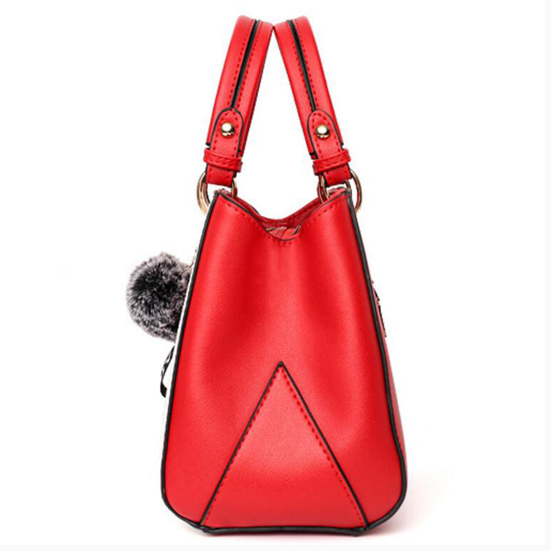 Patchwork Pompom Tote Bag - PU Leather Party Purse for Women, product view 8