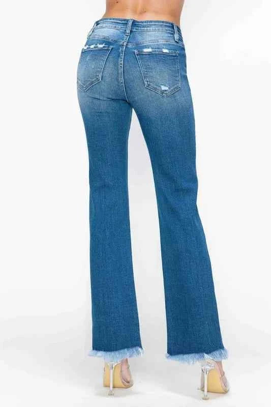 Raw hem distressed mid-rise straight jeans — additional view 5