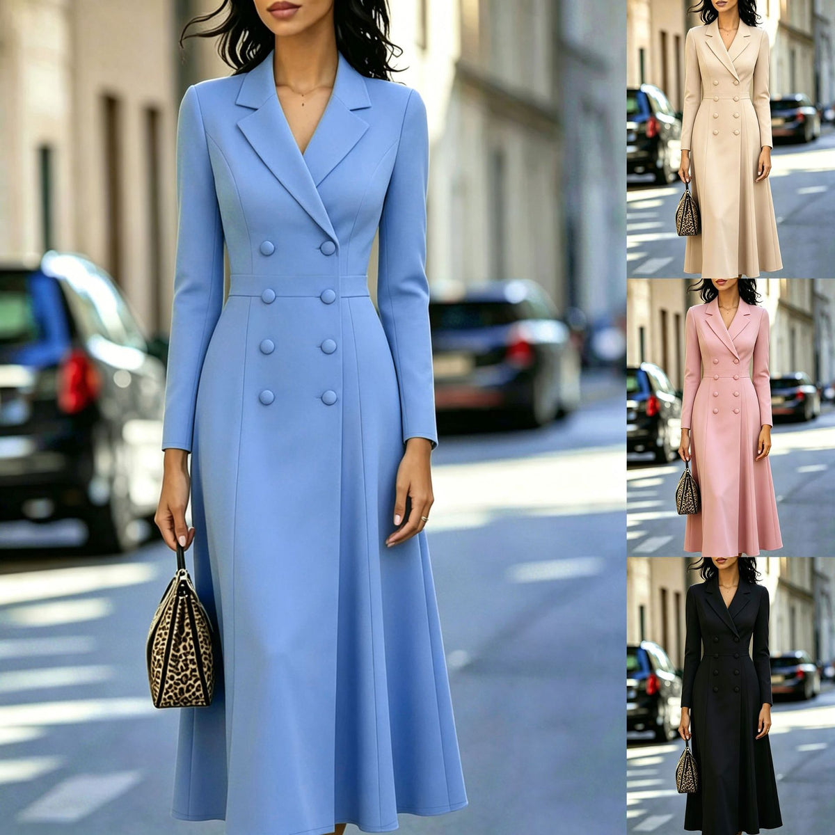 Double-Breasted Tailored Flare Dress additional product view