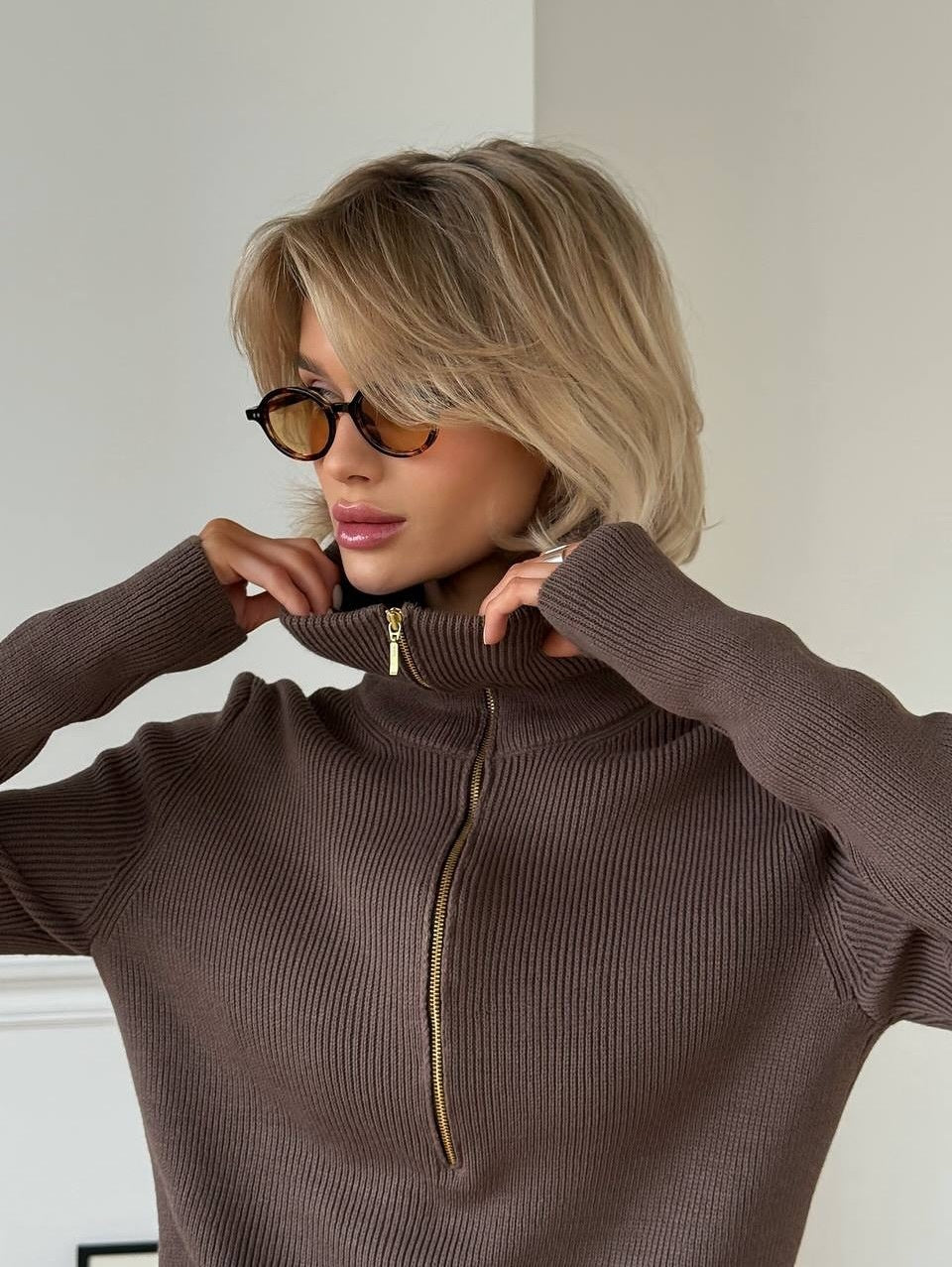 Women's Half-Zip Cotton Pullover Sweater-Splashis, alternate view 3
