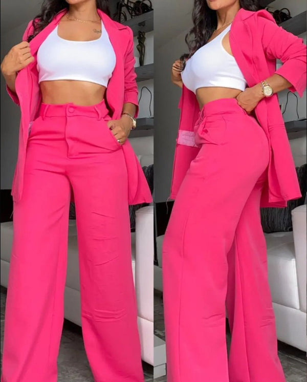 Split-Sleeve Lapel Blazer & Trouser Suit Set