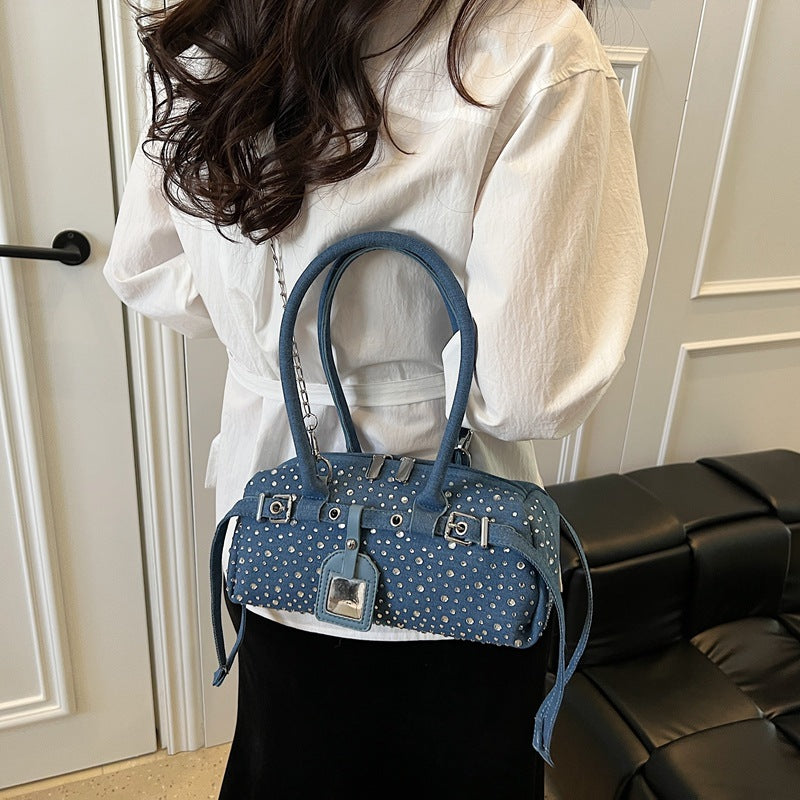 Casual Denim Rectangular Handbag, front product view