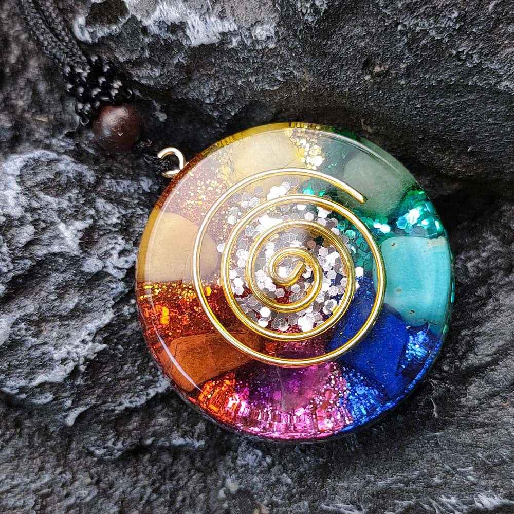 7 Chakra Orgone Pendant Necklace, close-up product view