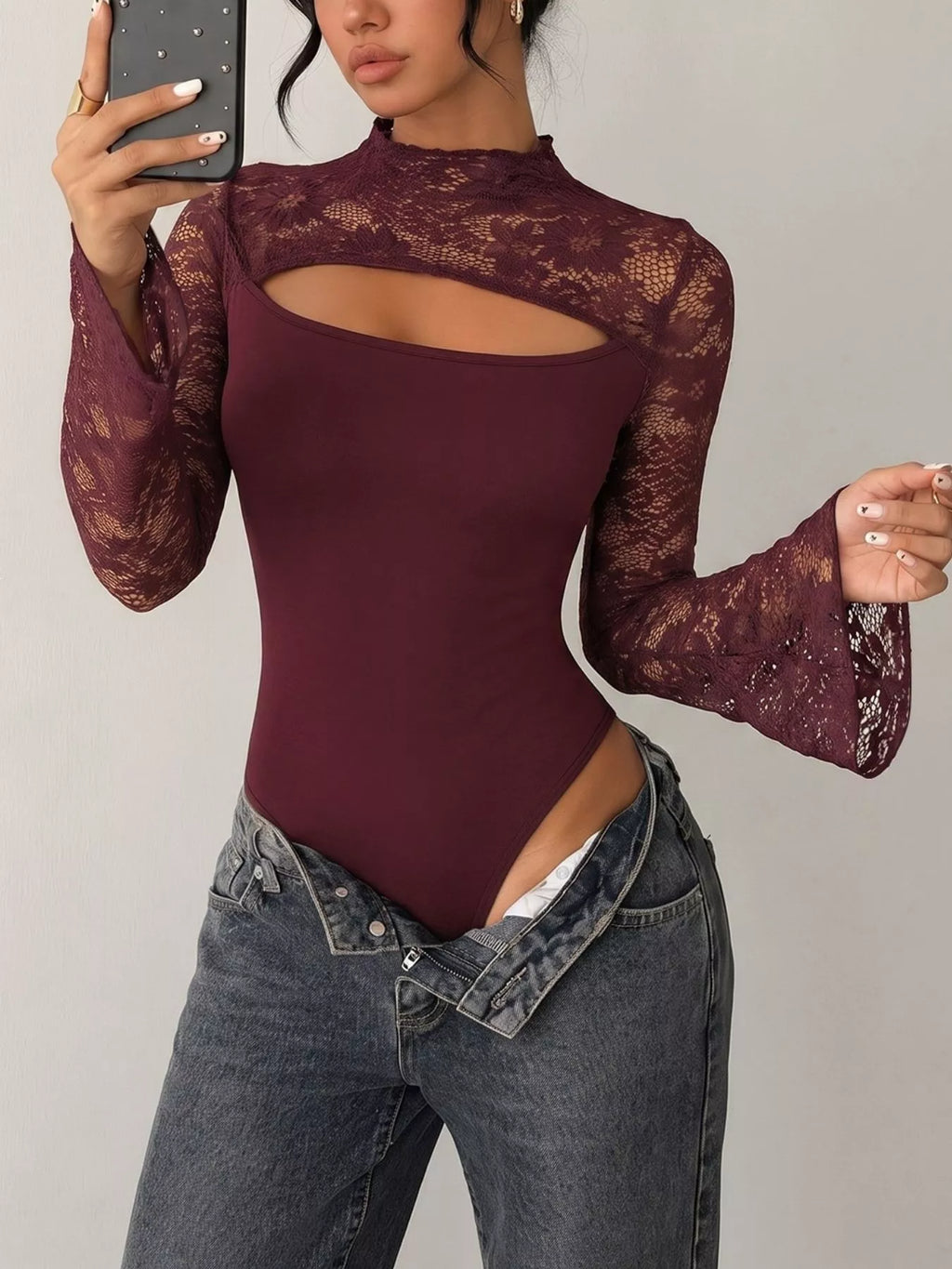 Lace cut-out flare sleeve bodysuit — additional view 4