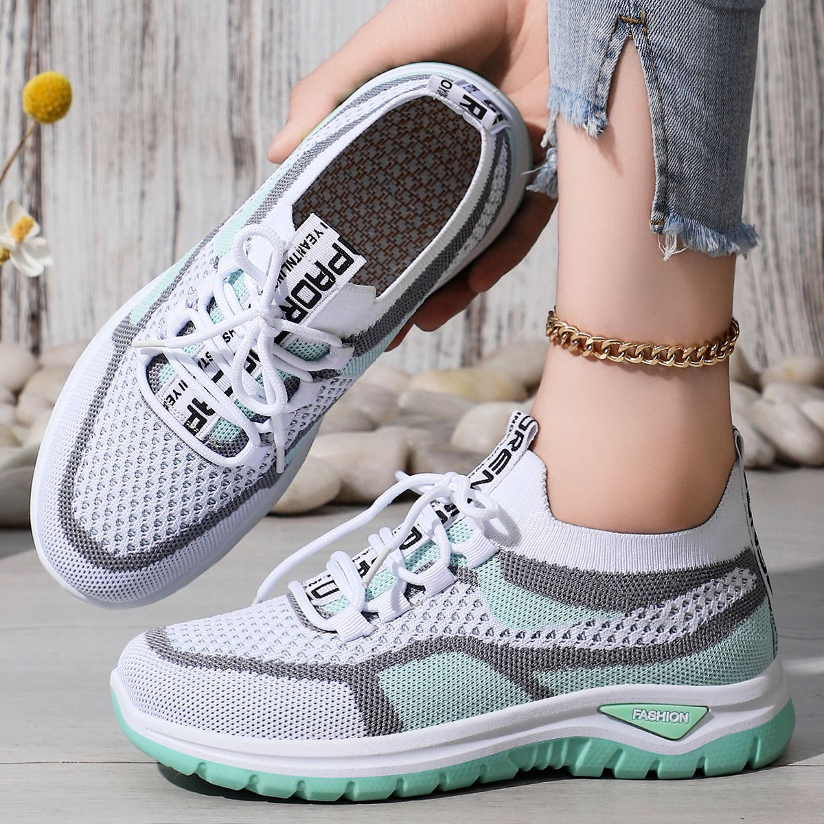 Women's Mesh Lace-Up Lightweight Sneakers-Splashis, alternate view 3