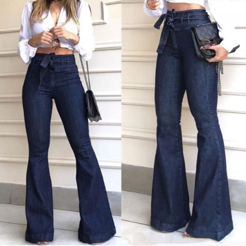Wide-leg flared jeans styling