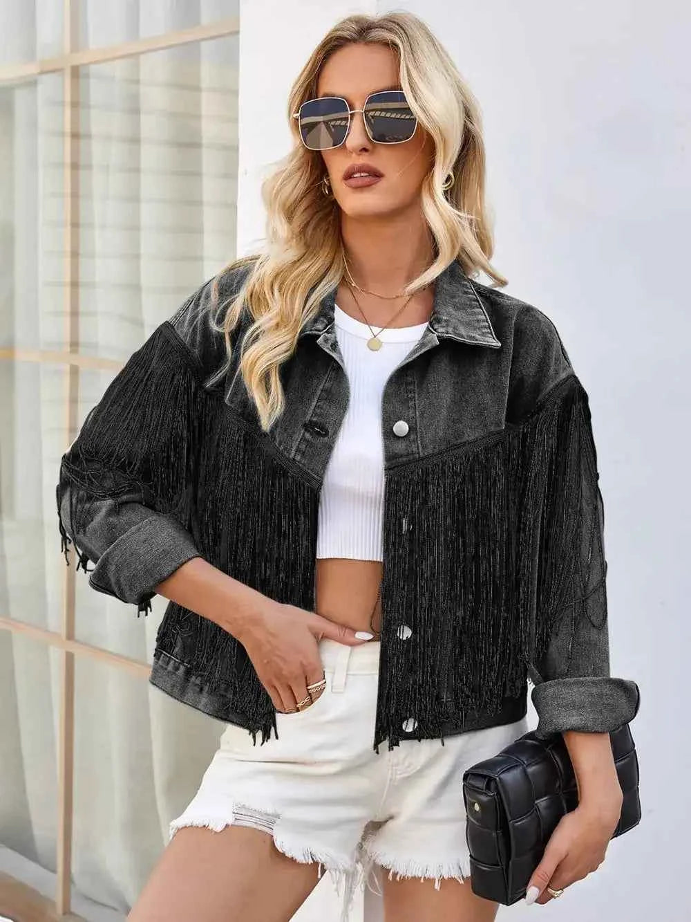 Tassel button-up denim jacket — additional view 7