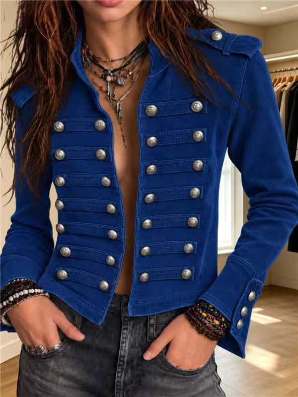 Double-breasted cropped military jacket for women, image 12