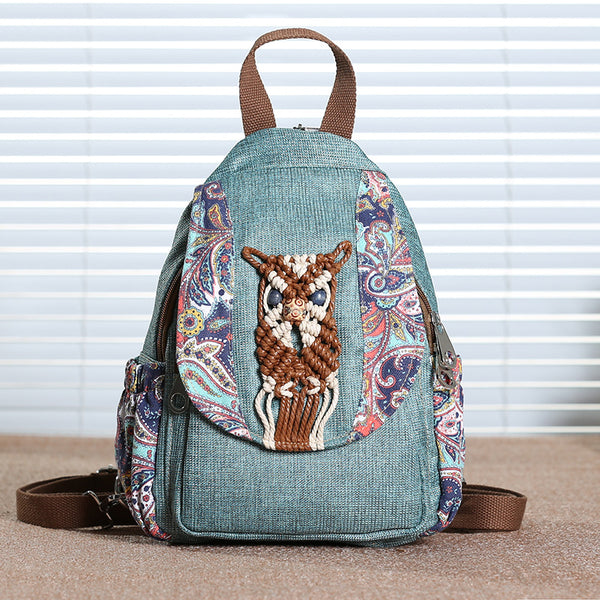 Product detail photo of Canvas Tassel Backpack, blue, everyday style