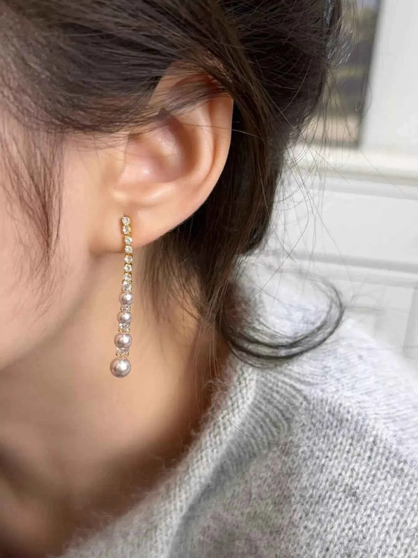 Sparkling pearl and zircon drop earrings — additional view 5