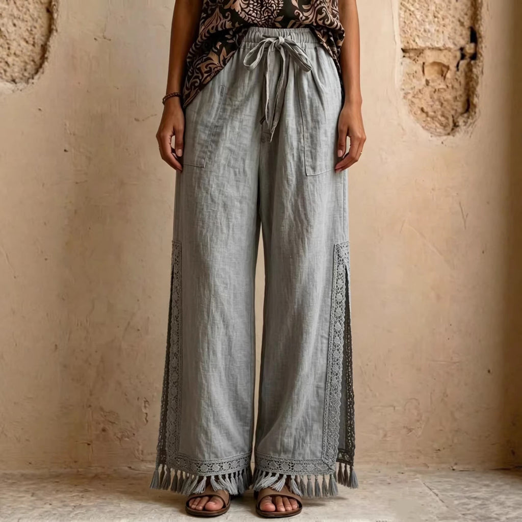 Lace-tassel bohemian wide-leg pants product image