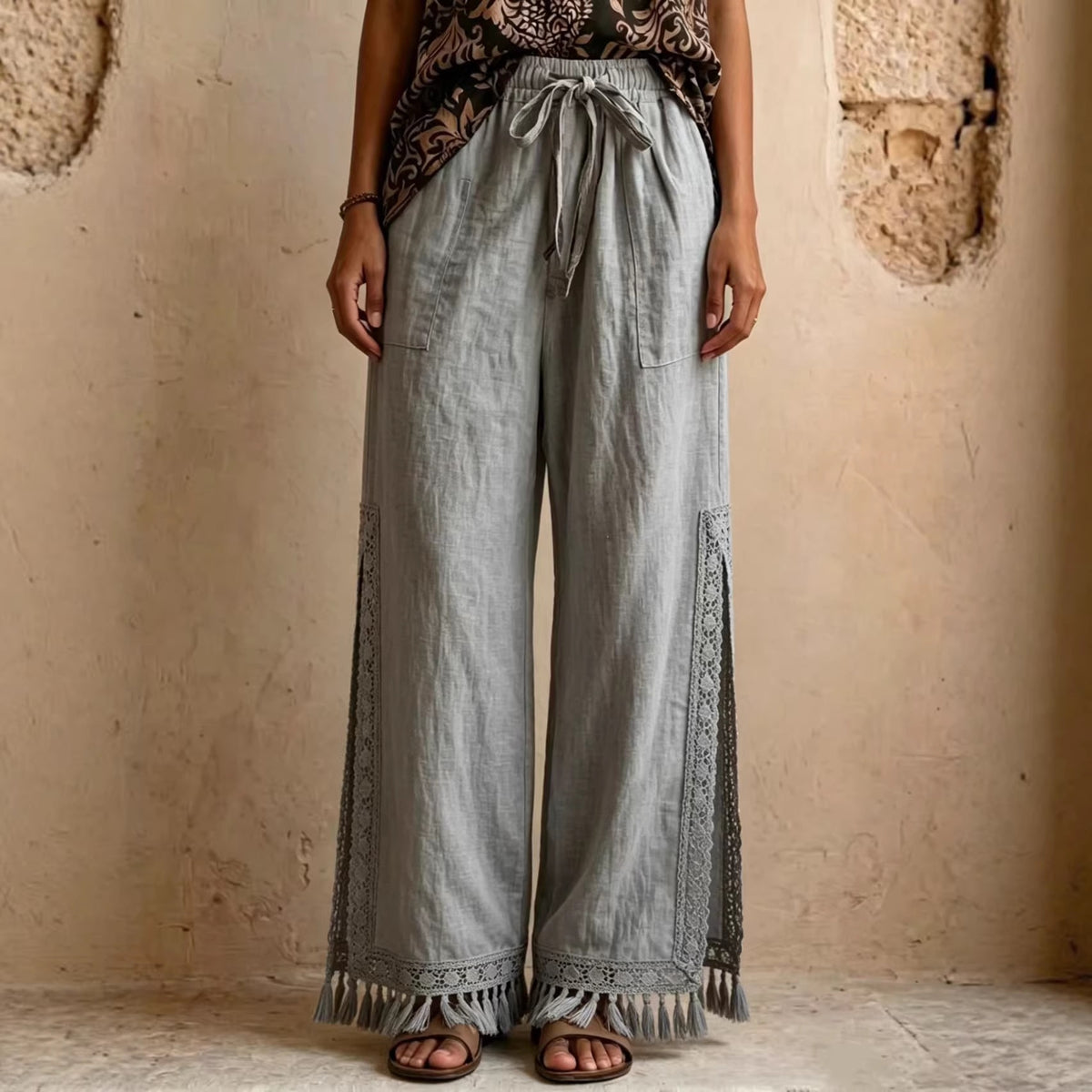 Lace-tassel bohemian wide-leg pants product image