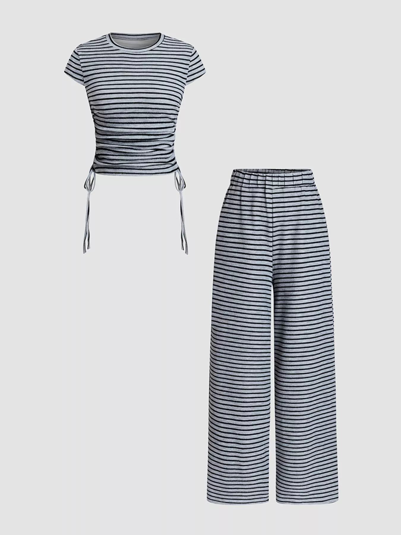Striped Crop Top and Wide Leg Pants Set view 10