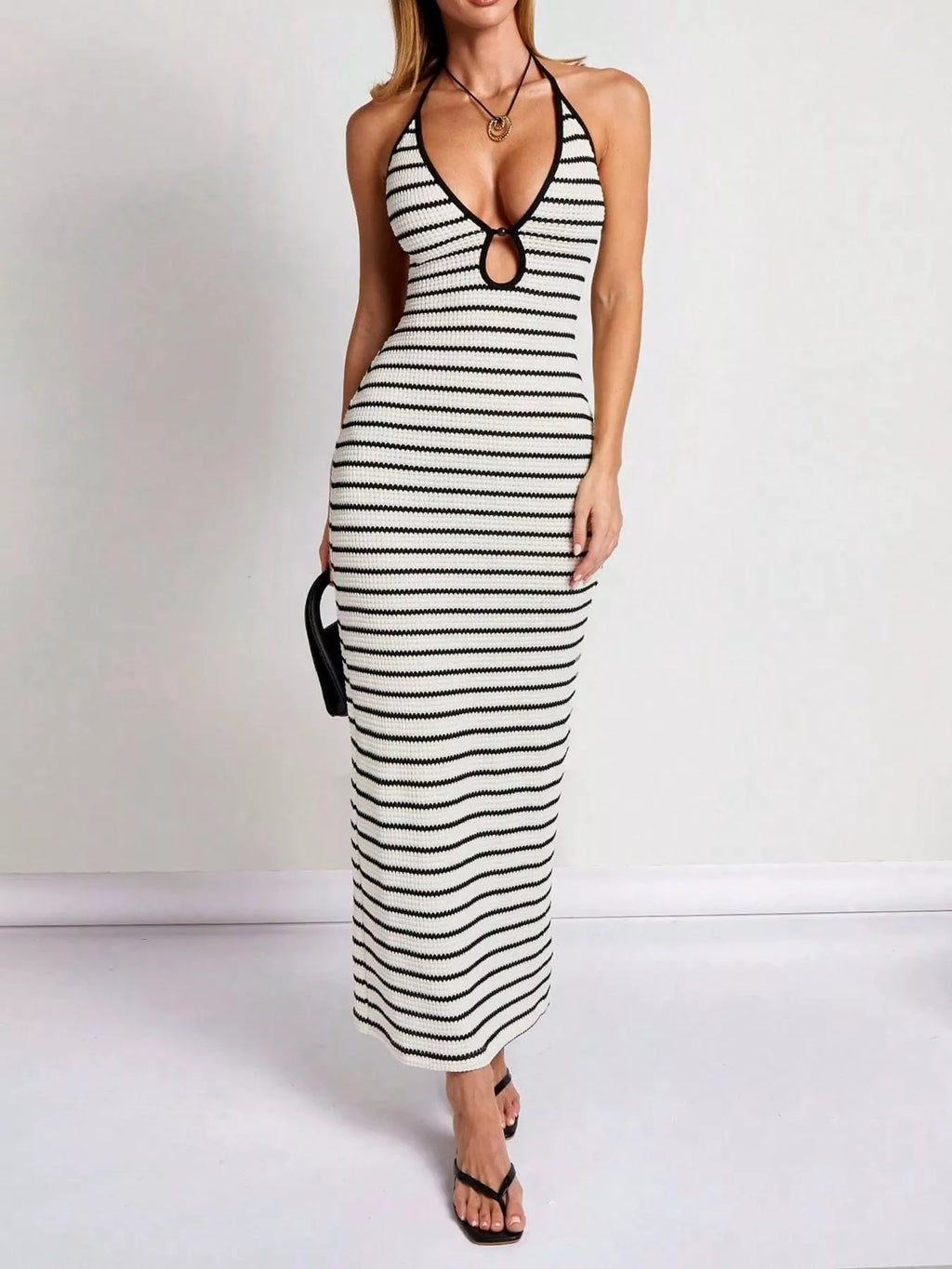 Striped Halter Neck Maxi Dress view 2