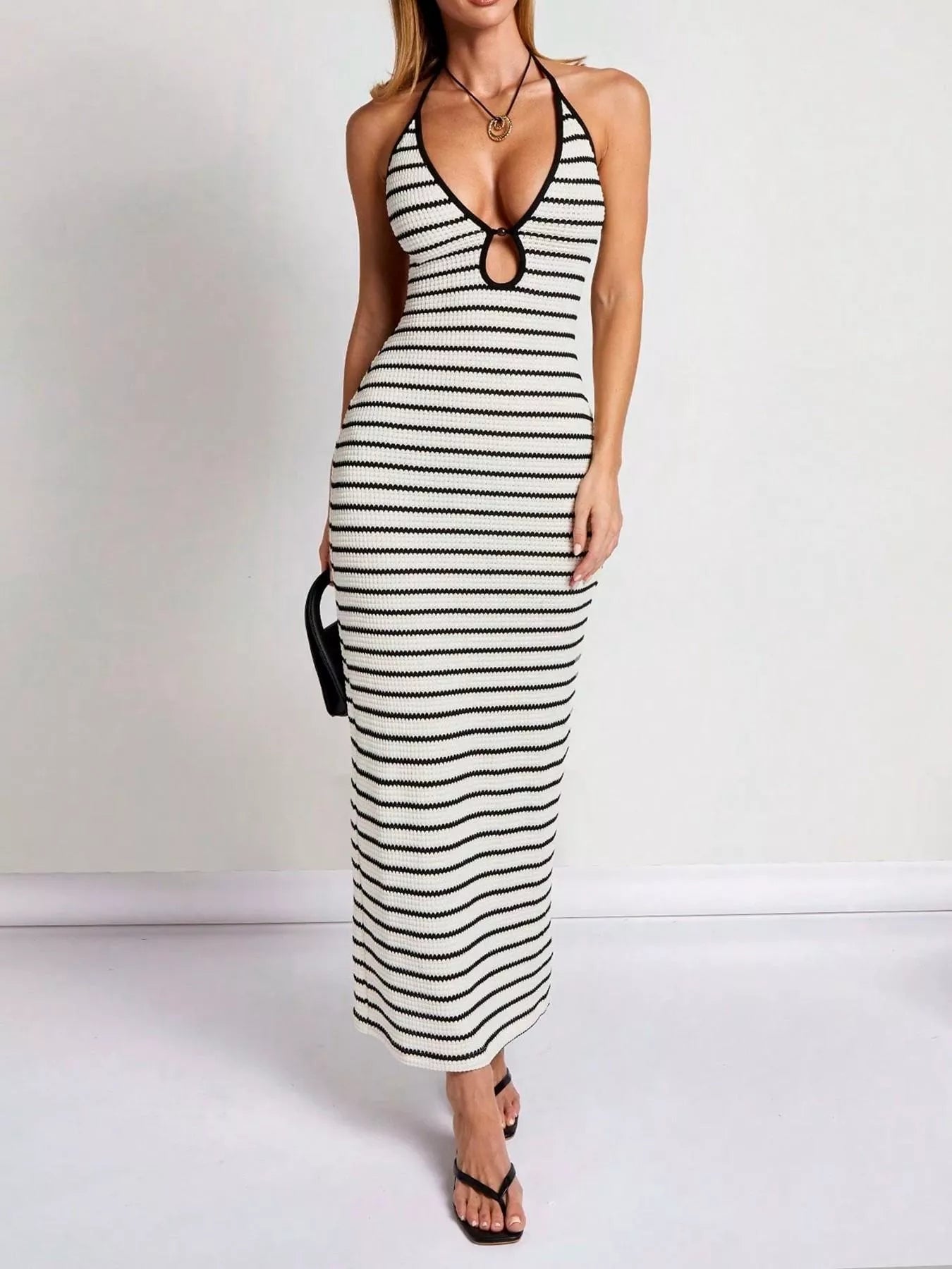 Striped Halter Neck Maxi Dress view 2