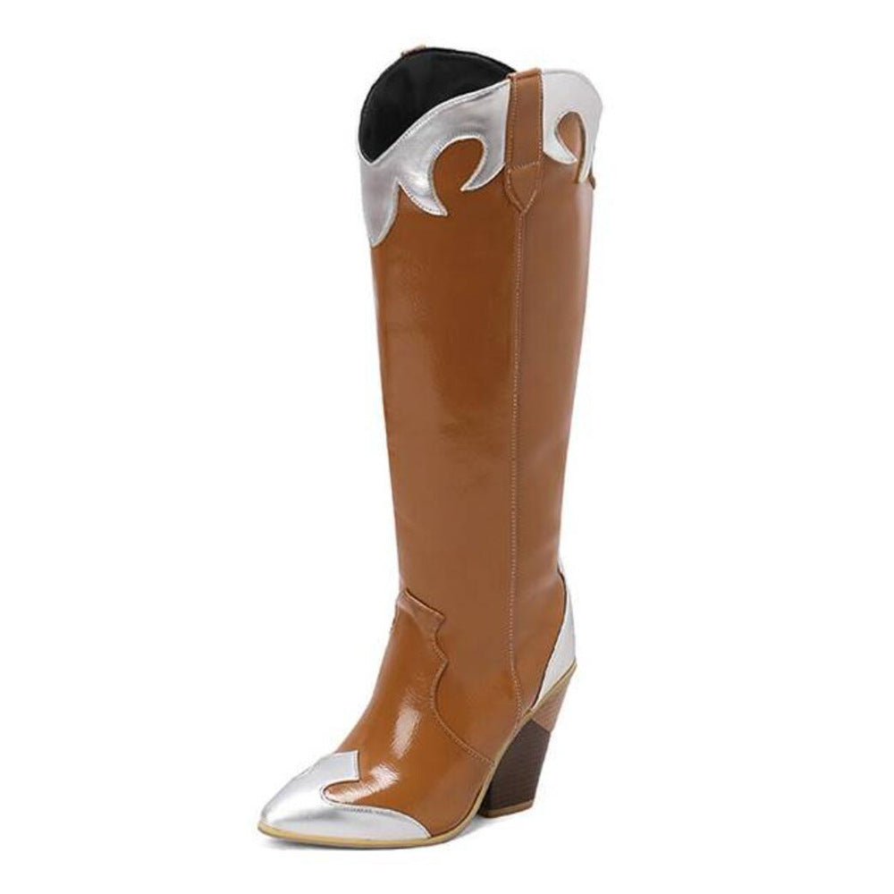Patchwork leather knee-high boot product image