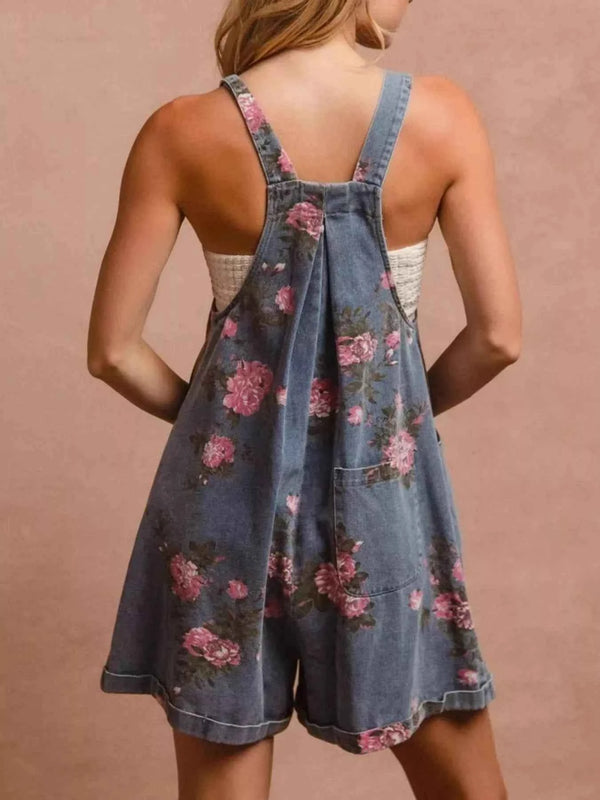 Floral print denim overalls — additional view 3