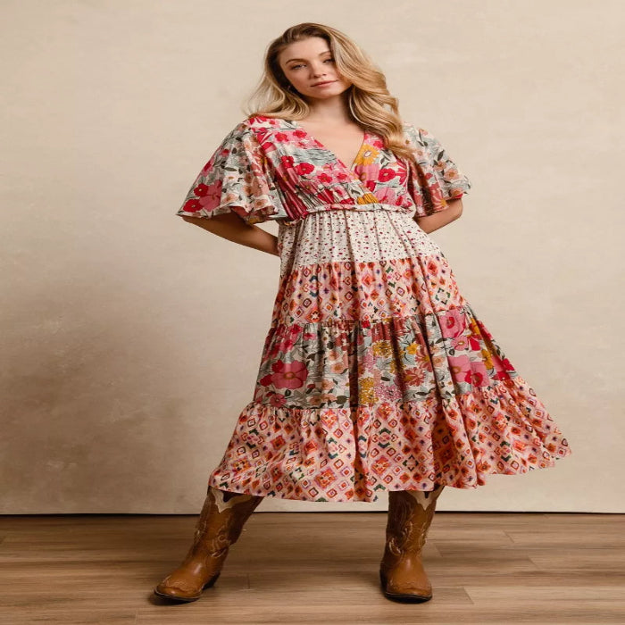 Floral Print Mix and Match Midi Dress — primary view