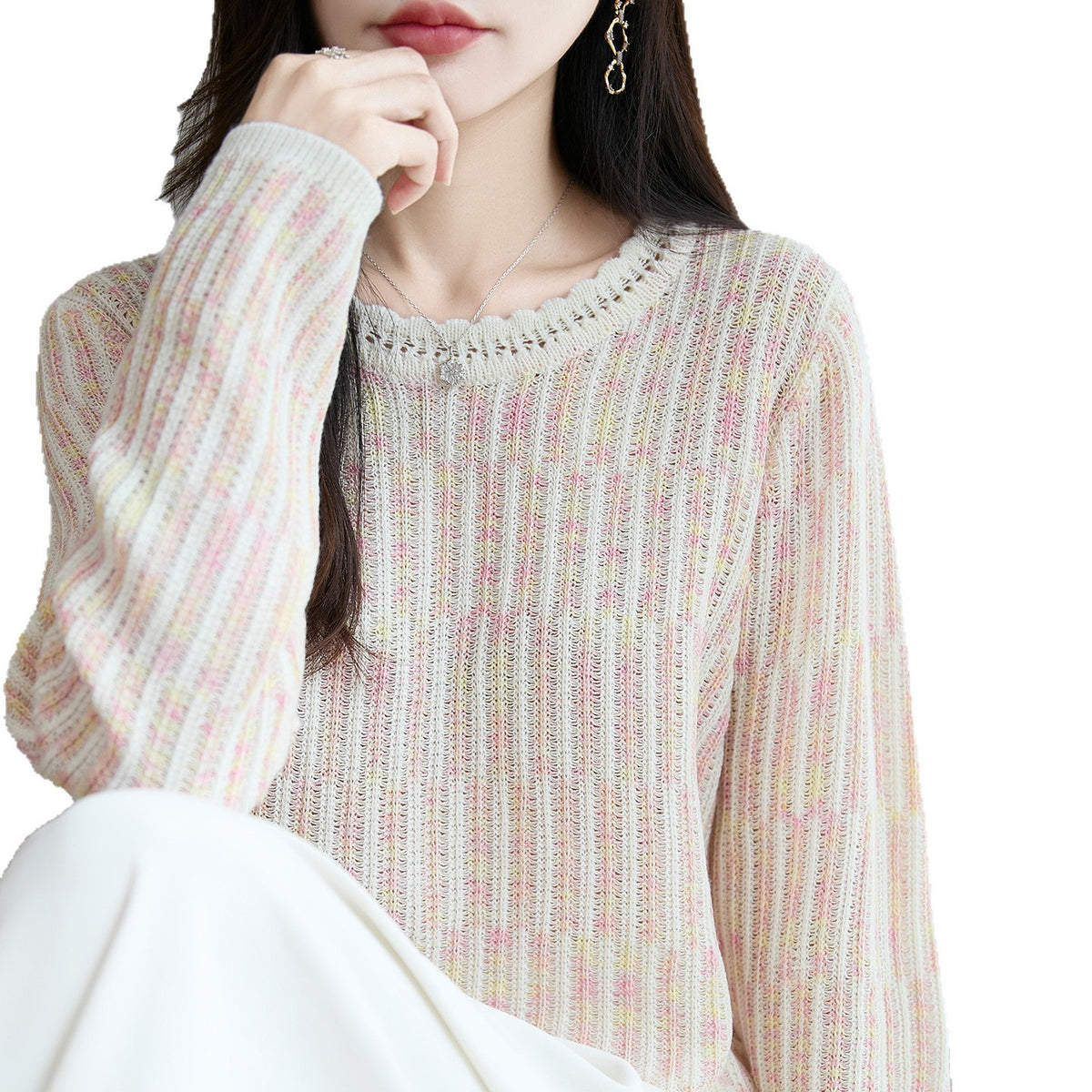 Hollow-Knit Crew Neck Sweater – view 2