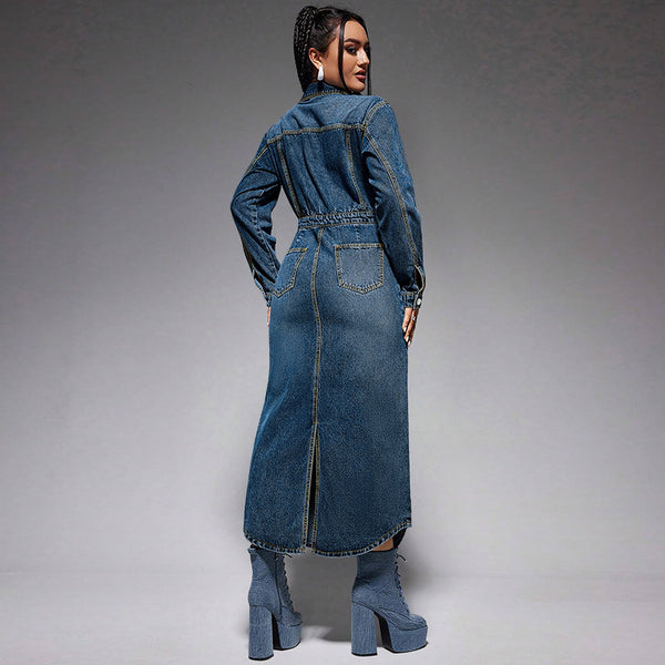 Blue denim maxi dress product image